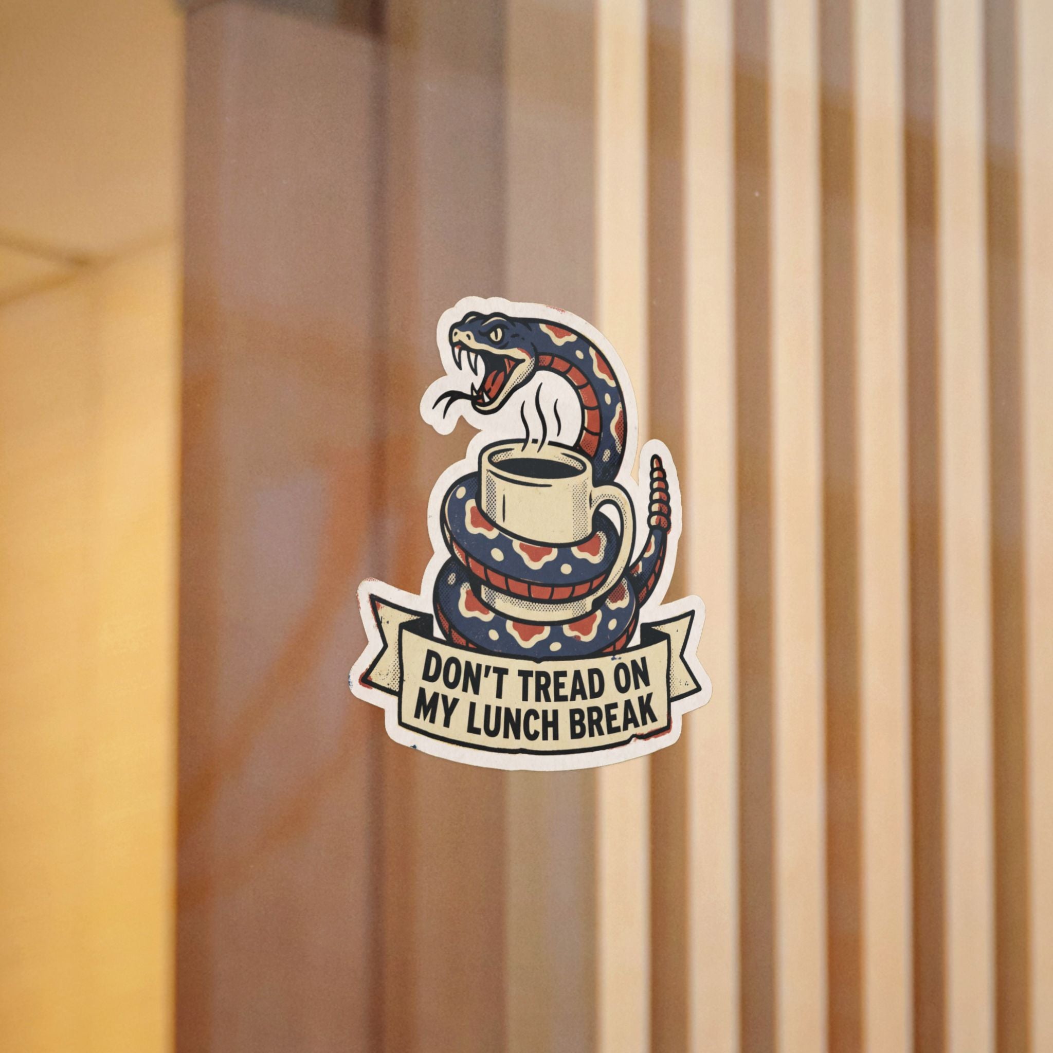 DON'T TREAD ON MY LUNCH BREAK. — Gadsden Parody Die-Cut Sticker · Office Humor