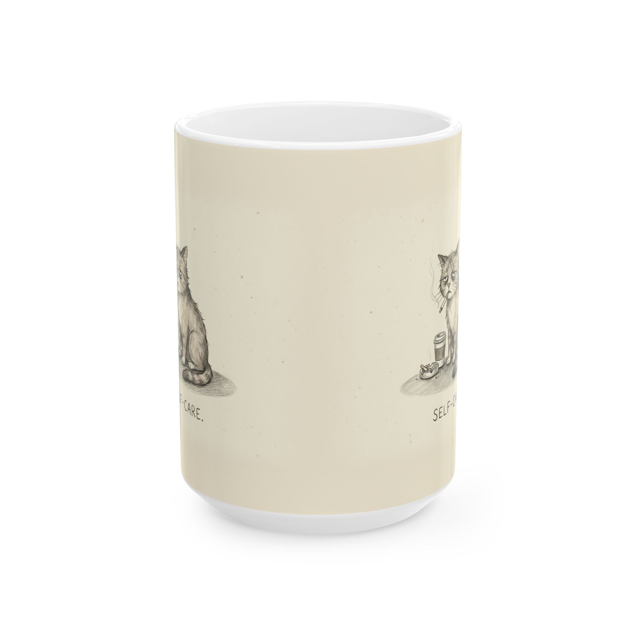 Self-Care Ceramic Coffee Mug — Deadpan Burnout Office Humor Cat Mug (11oz, 15oz)