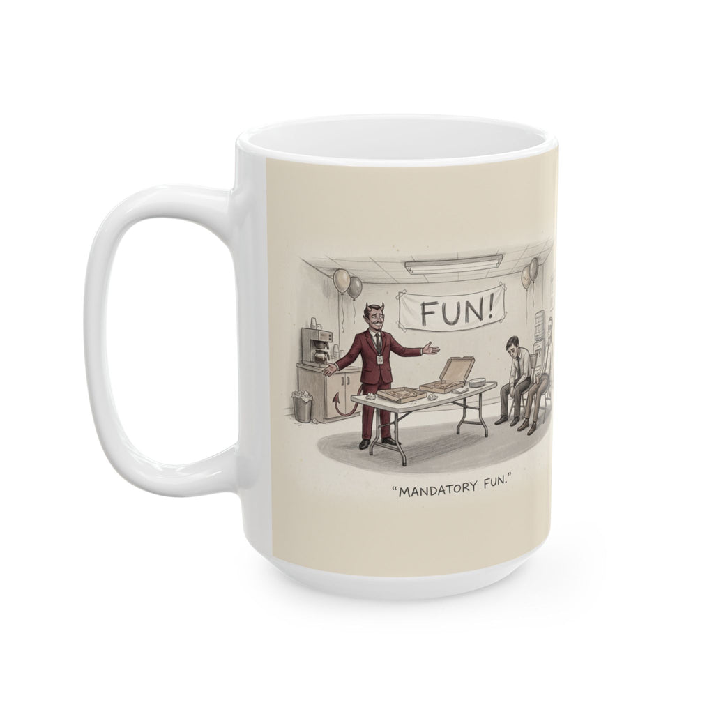 Mandatory Fun Ceramic Coffee Mug — Funny Forced Office Party Humor Mug (11oz, 15oz)