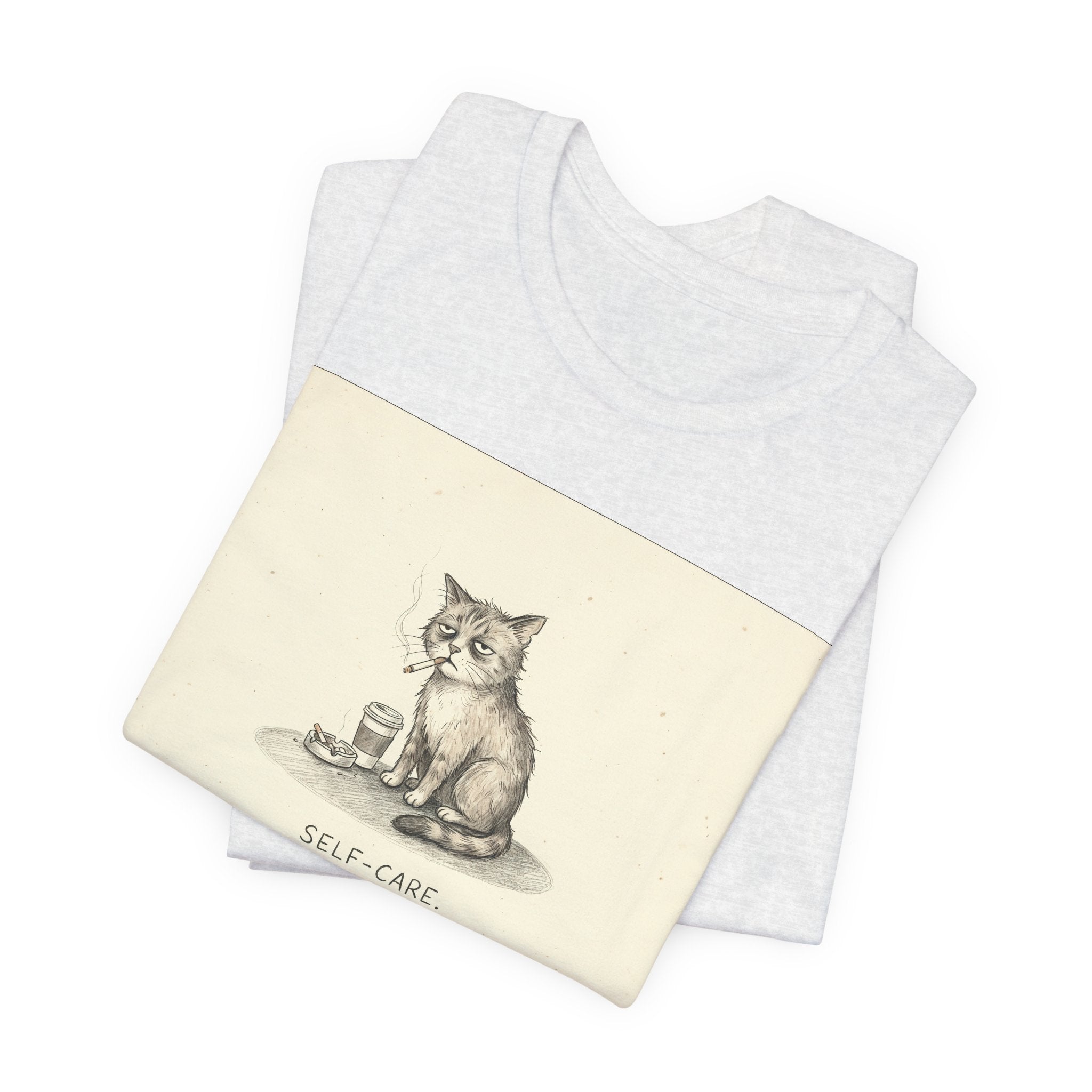 SELF-CARE. — Wrecked Cat Tee · Funny Office Humor Shirt