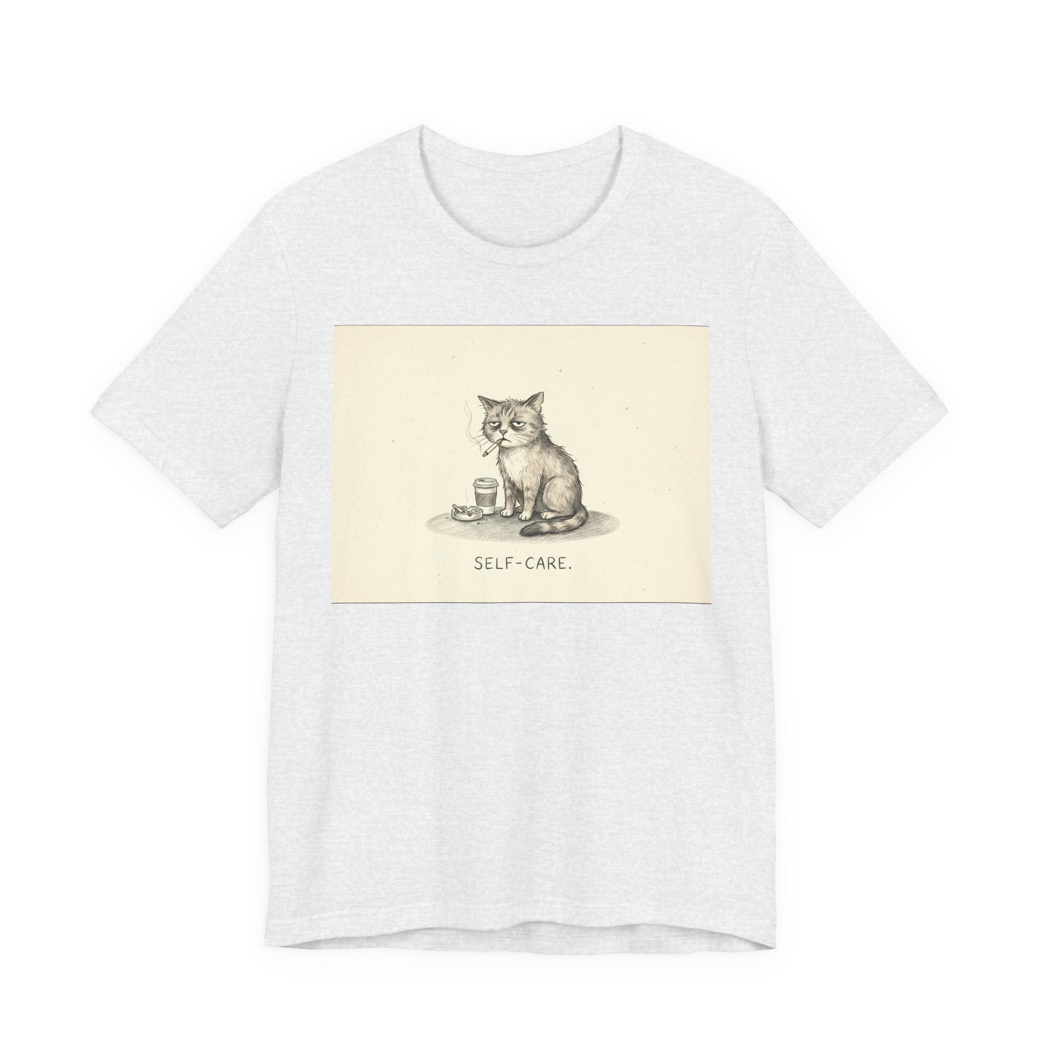 SELF-CARE. — Wrecked Cat Tee · Funny Office Humor Shirt