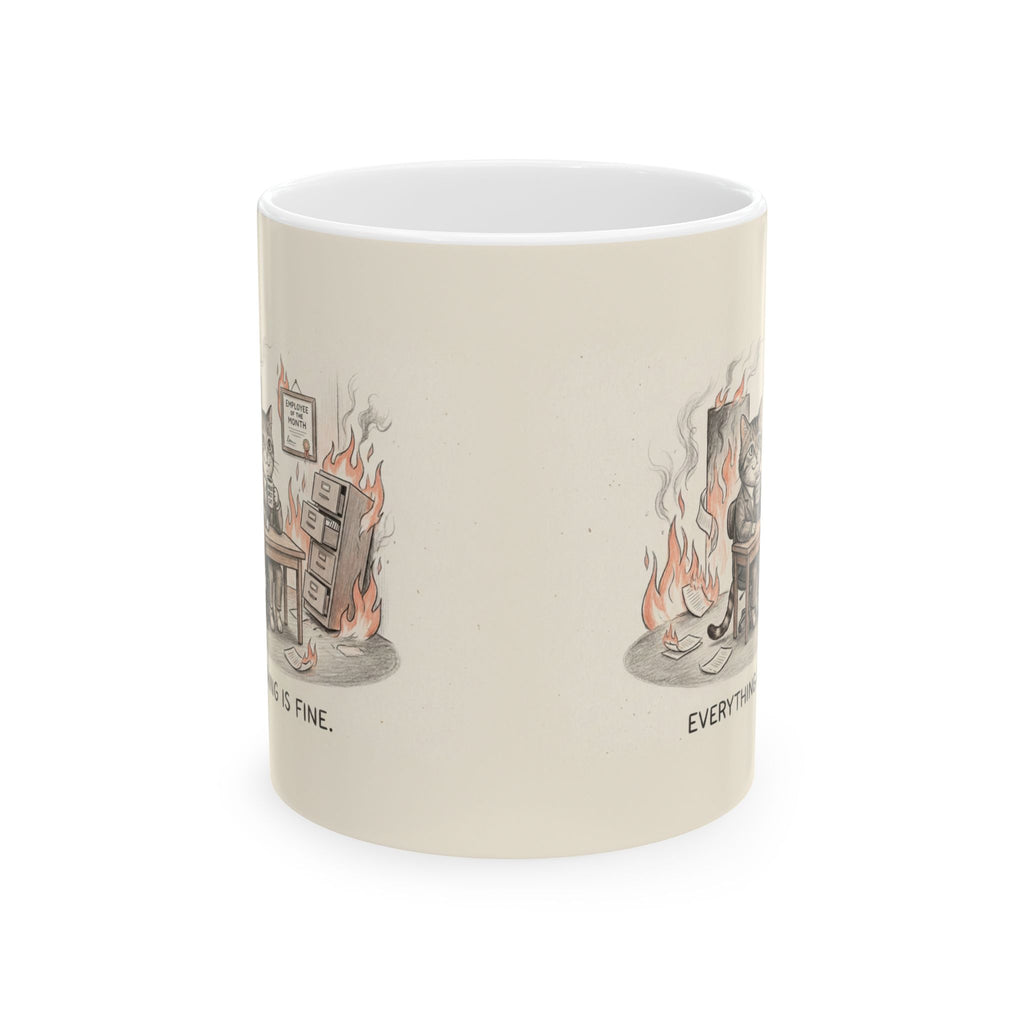 This Is Fine Ceramic Coffee Mug — Funny Deadpan Office Burnout Humor Mug (11oz, 15oz)