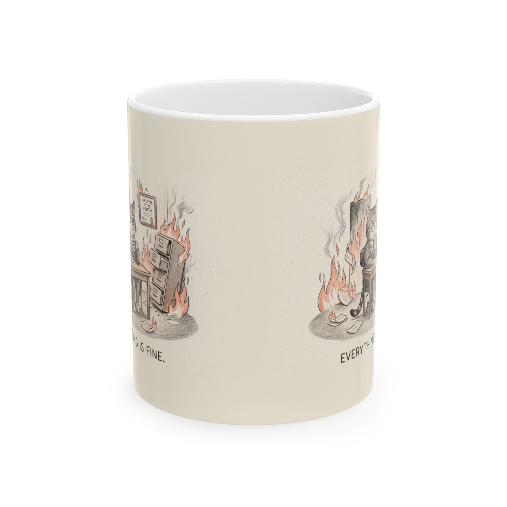 This Is Fine Ceramic Coffee Mug — Funny Deadpan Office Burnout Humor Mug (11oz, 15oz)