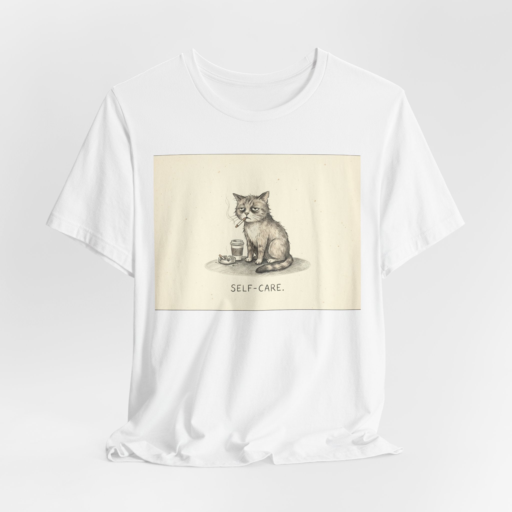 SELF-CARE. — Wrecked Cat Tee · Funny Office Humor Shirt