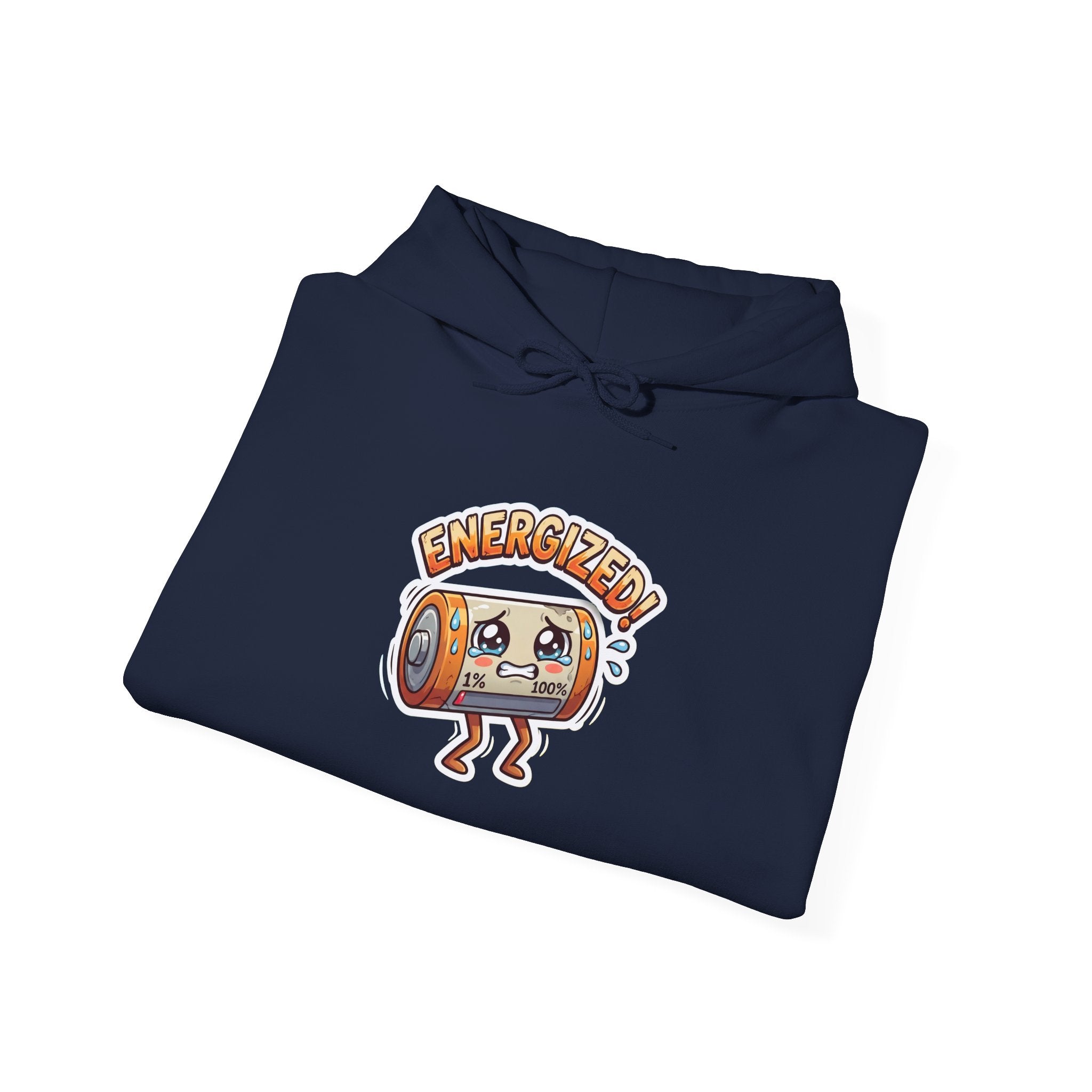 ENERGIZED! — Drained Battery Hoodie · Funny Office Humor Sweatshirt