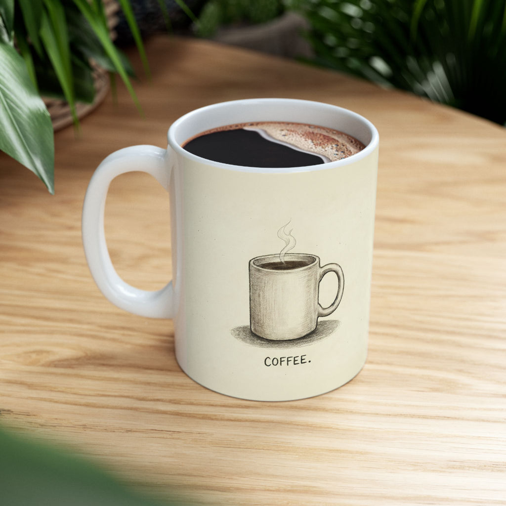 Coffee. Ceramic Coffee Mug — Minimalist Deadpan One-Word Office Mug (11oz, 15oz)