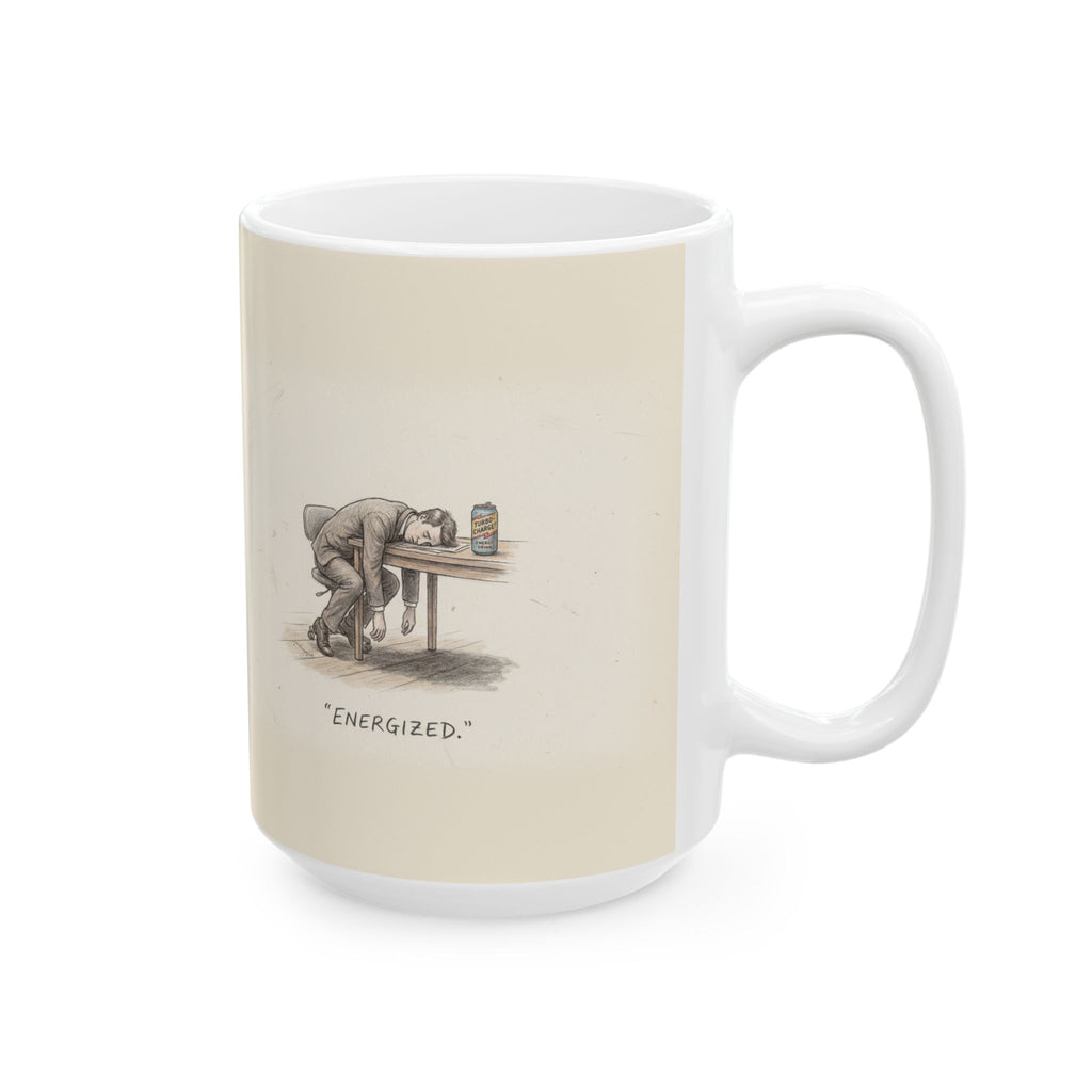 Energized Ceramic Coffee Mug — Deadpan Burnout Office Humor Mug (11oz, 15oz)