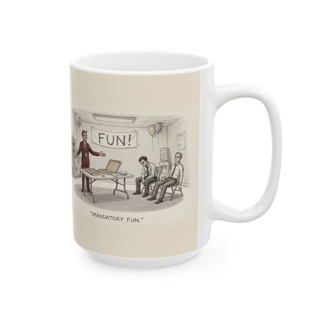 Mandatory Fun Ceramic Coffee Mug — Funny Forced Office Party Humor Mug (11oz, 15oz)