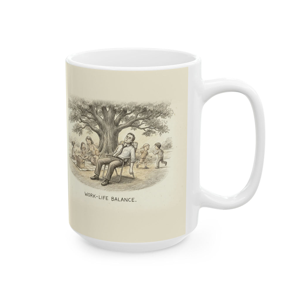Work-Life Balance Ceramic Coffee Mug — Deadpan Ironic Office Humor Mug (11oz, 15oz)