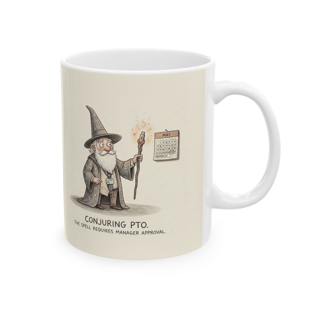 Conjuring PTO Ceramic Coffee Mug — Funny Office Wizard Time-Off Humor Mug (11oz, 15oz)