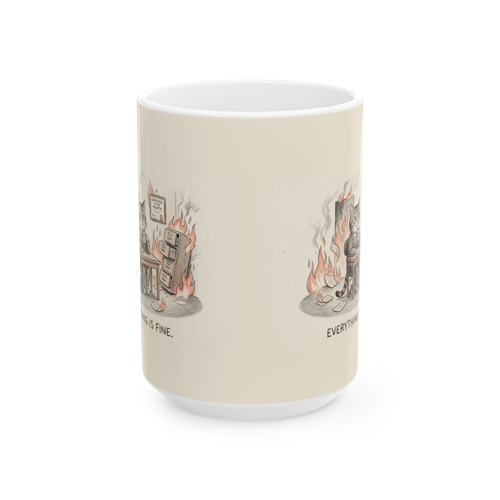 This Is Fine Ceramic Coffee Mug — Funny Deadpan Office Burnout Humor Mug (11oz, 15oz)