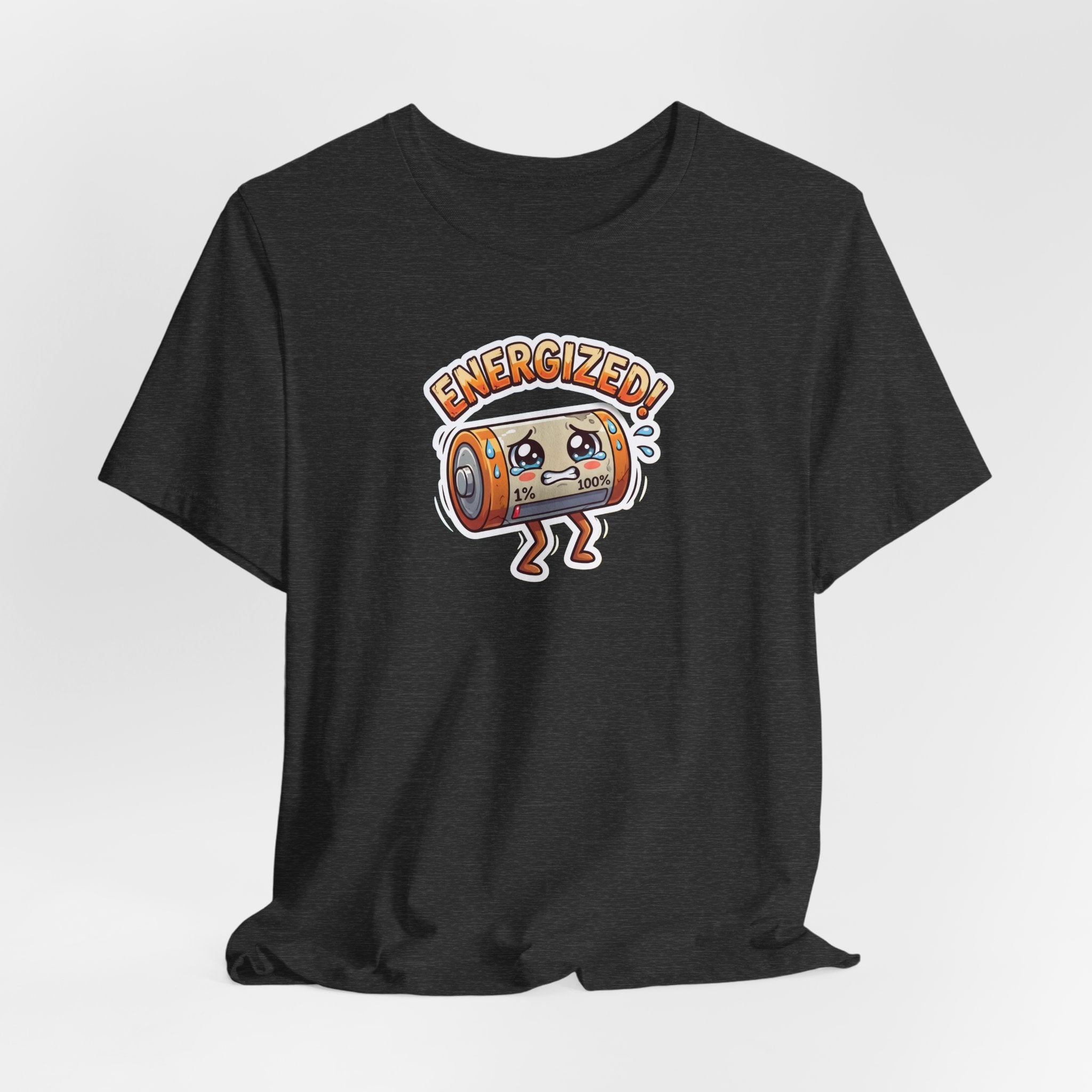 ENERGIZED! — Drained Battery Tee · Funny Office Humor Shirt