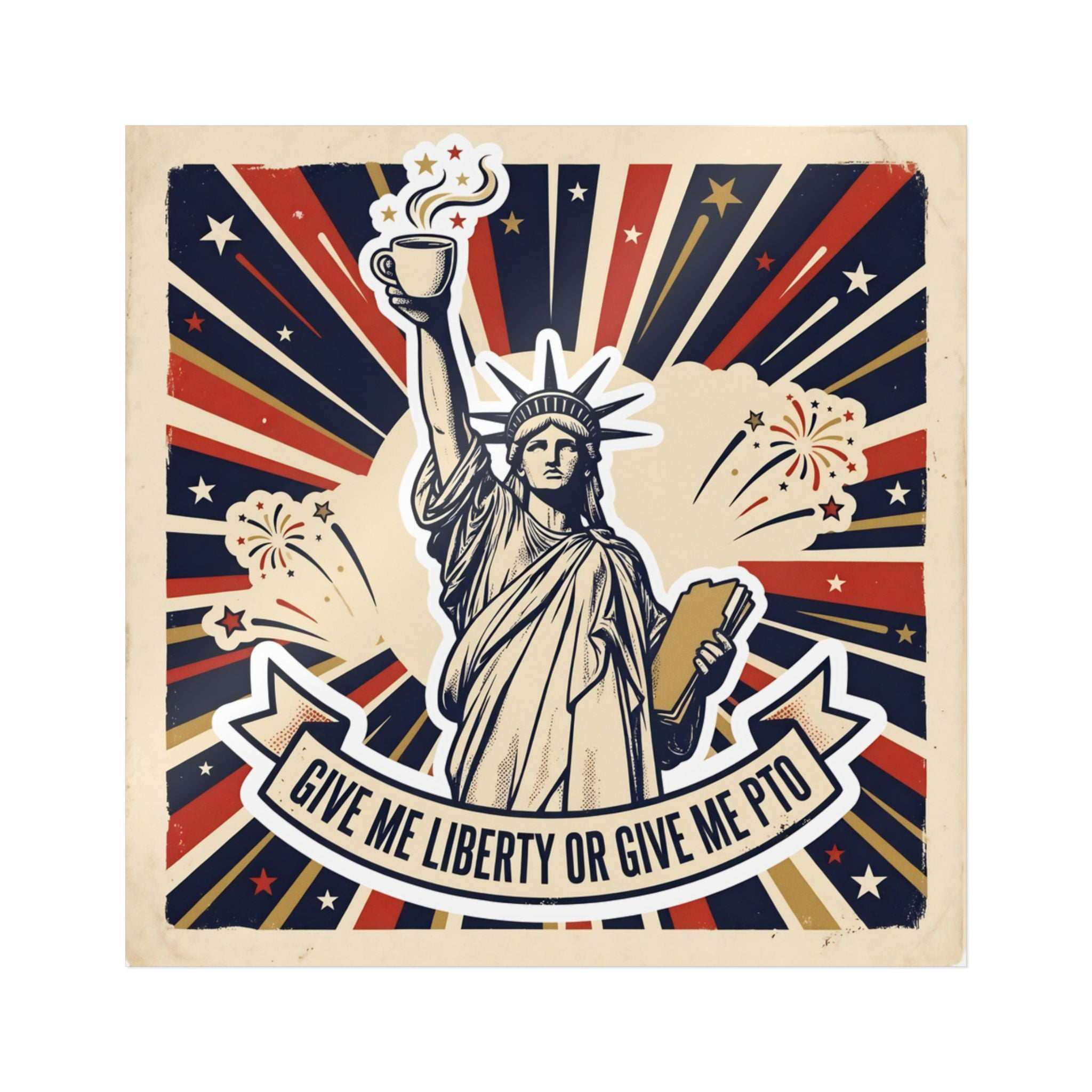 GIVE ME LIBERTY OR GIVE ME PTO. — Statue of Liberty Die-Cut Sticker · Office Humor