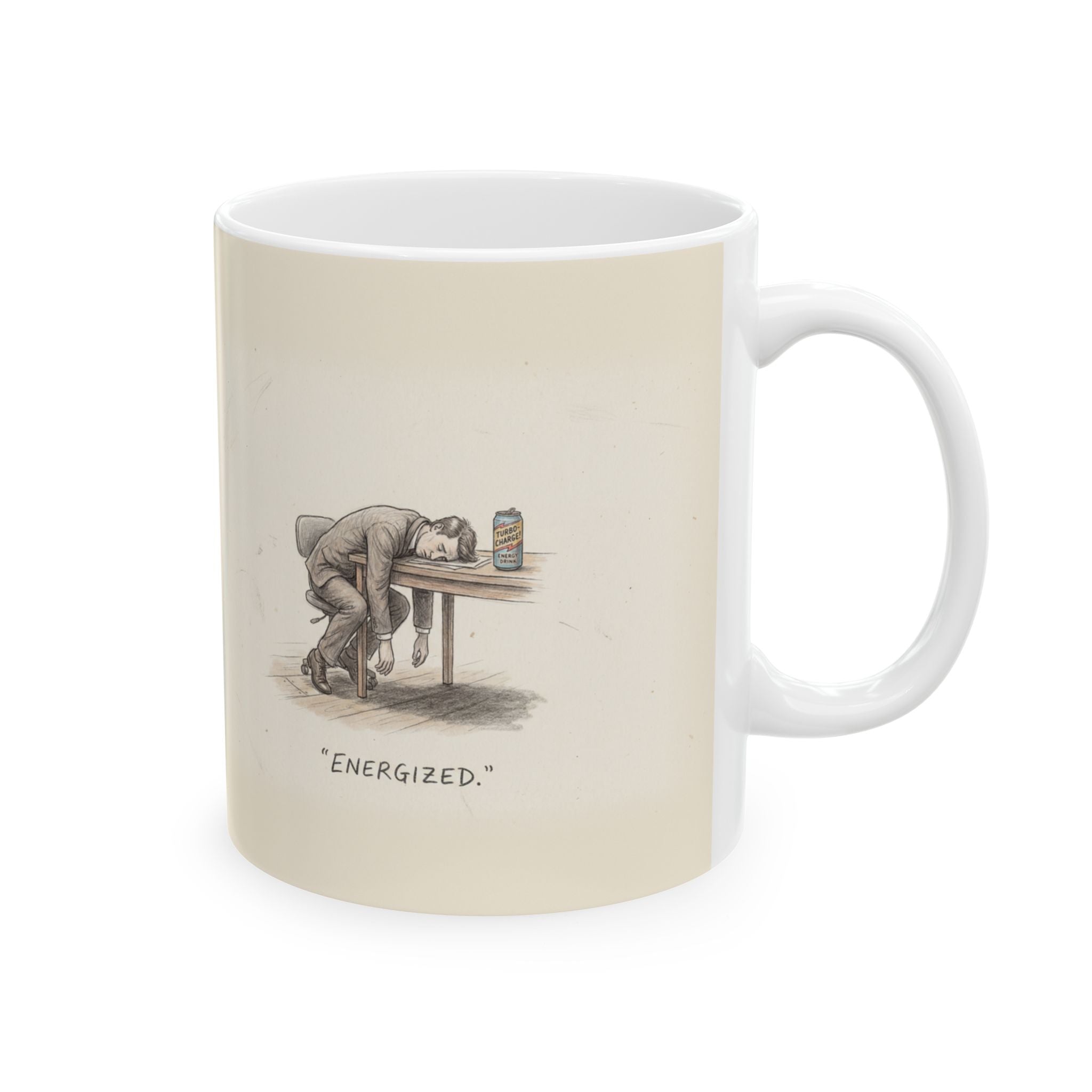 Energized Ceramic Coffee Mug — Deadpan Burnout Office Humor Mug (11oz, 15oz)