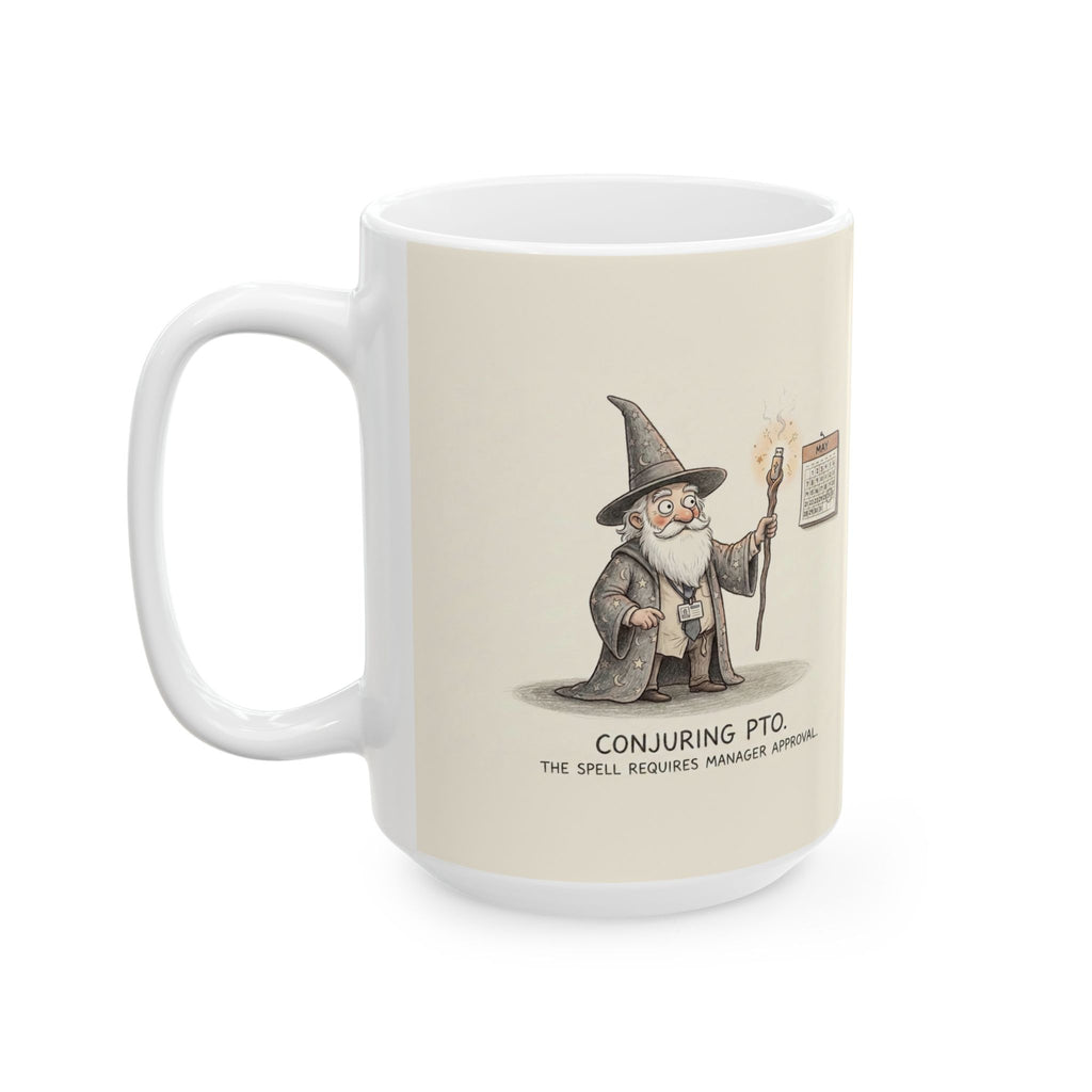 Conjuring PTO Ceramic Coffee Mug — Funny Office Wizard Time-Off Humor Mug (11oz, 15oz)