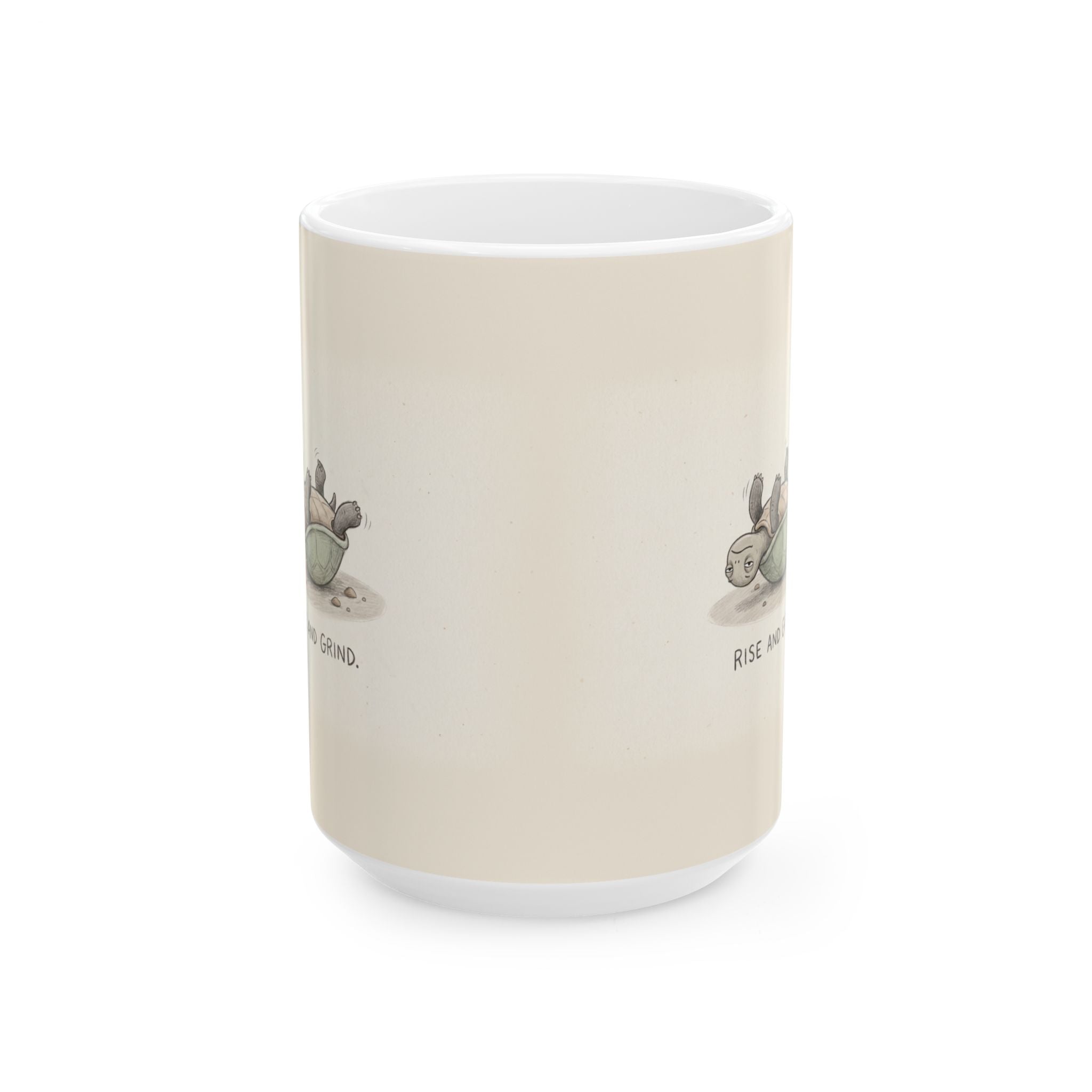 Rise and Grind Ceramic Coffee Mug — Funny Hustle-Culture Stranded Turtle Mug (11oz, 15oz)