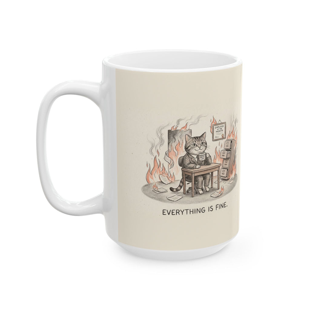 This Is Fine Ceramic Coffee Mug — Funny Deadpan Office Burnout Humor Mug (11oz, 15oz)