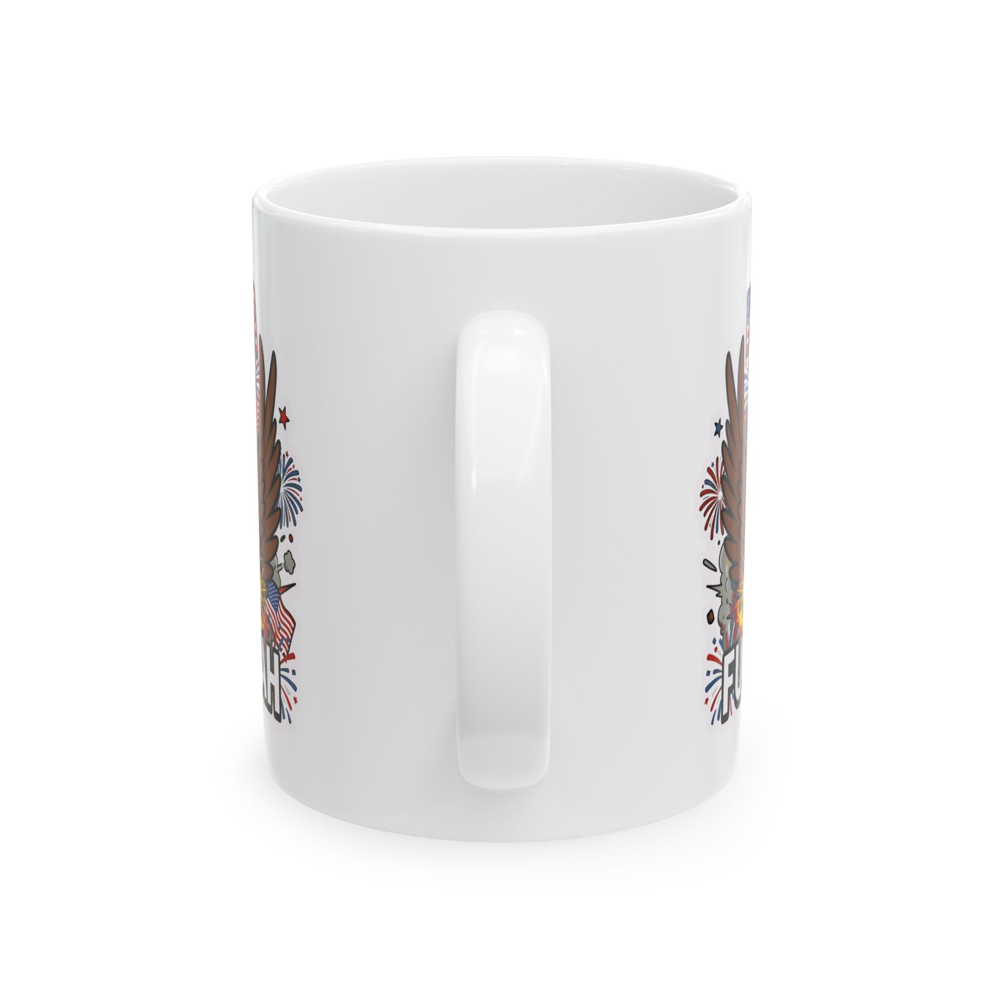 MERICA FUCK YEAH Ceramic Coffee Mug — Patriotic Bald Eagle Stars & Stripes July 4th Mug (11oz, 15oz)