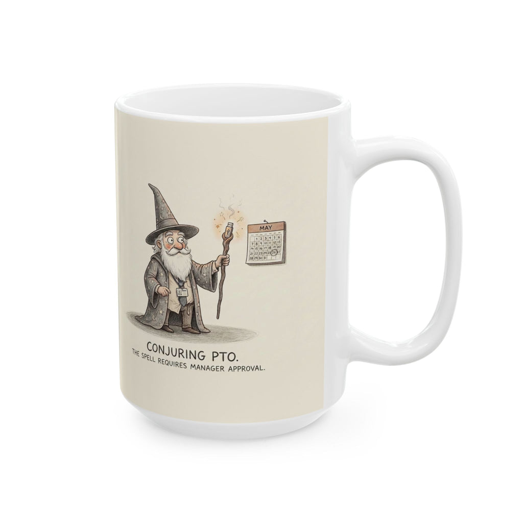 Conjuring PTO Ceramic Coffee Mug — Funny Office Wizard Time-Off Humor Mug (11oz, 15oz)