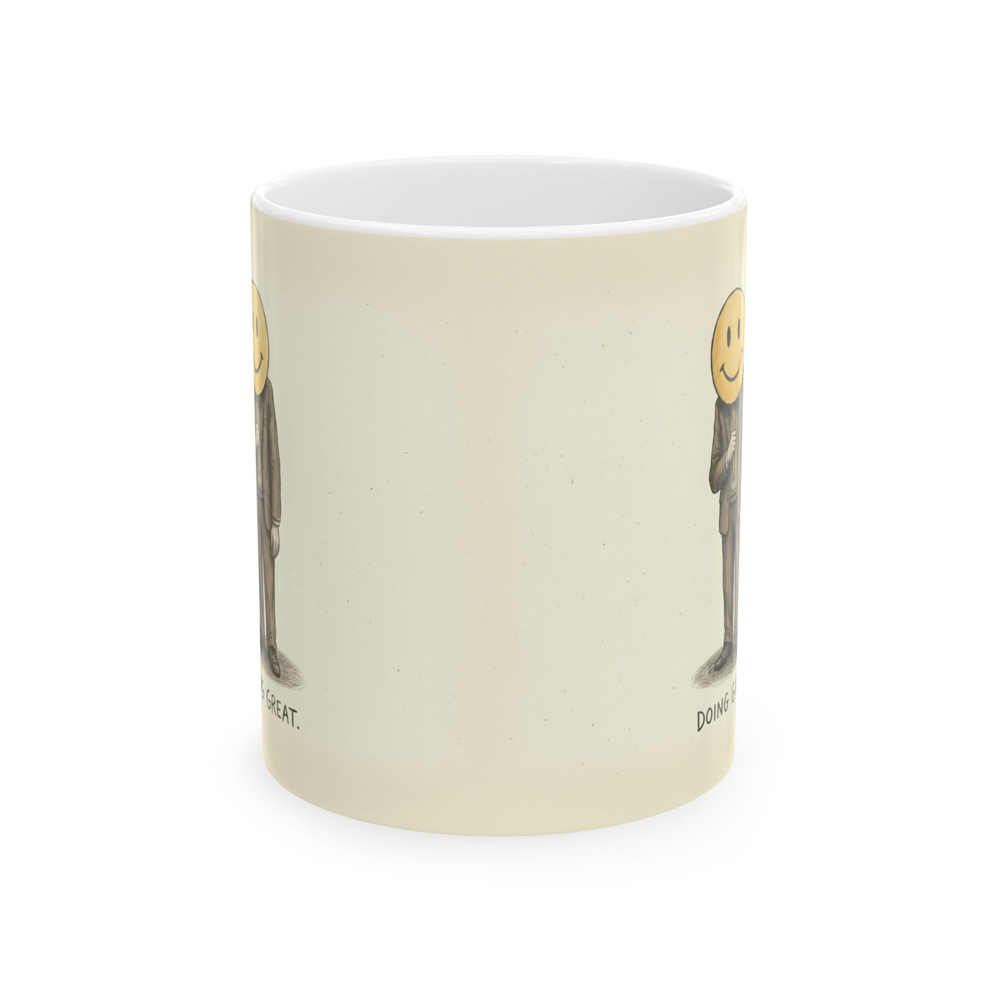 Doing Great Ceramic Coffee Mug — Deadpan Fake-Smile Office Burnout Mug (11oz, 15oz)