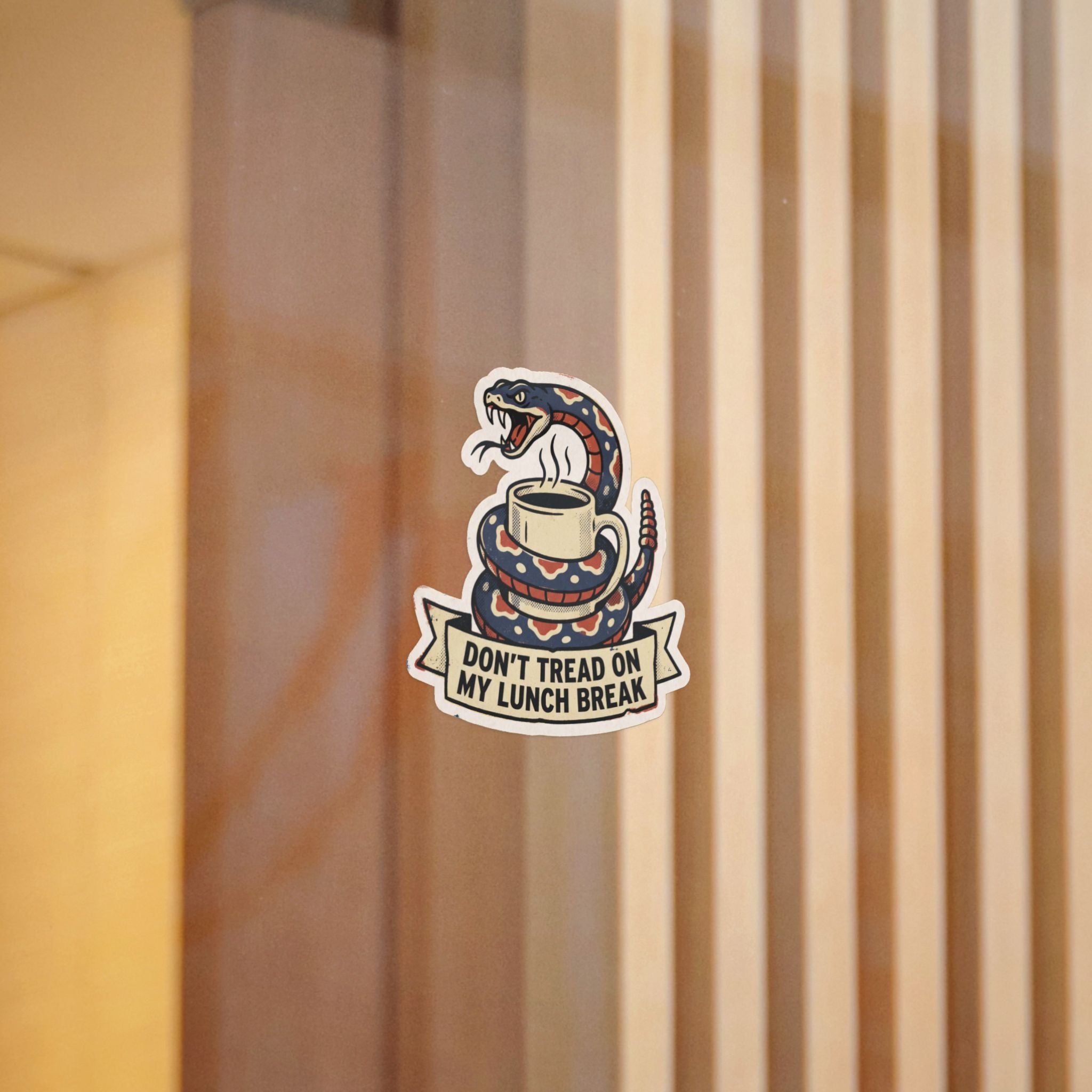 DON'T TREAD ON MY LUNCH BREAK. — Gadsden Parody Die-Cut Sticker · Office Humor