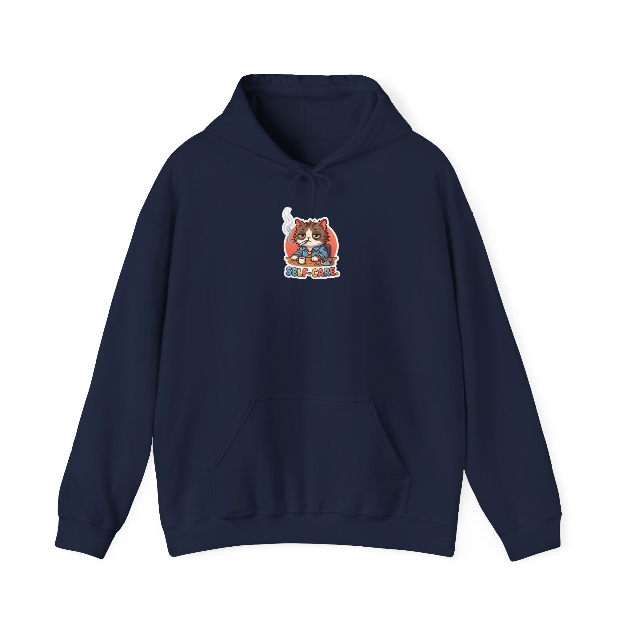 SELF-CARE. — Wrecked Cat Hoodie · Funny Office Humor Sweatshirt