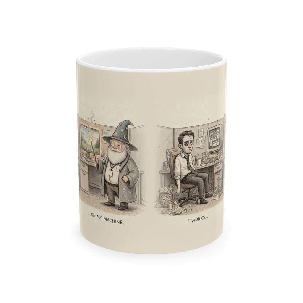 It Works On My Machine Ceramic Coffee Mug — Funny Developer Programmer Office Mug (11oz, 15oz)