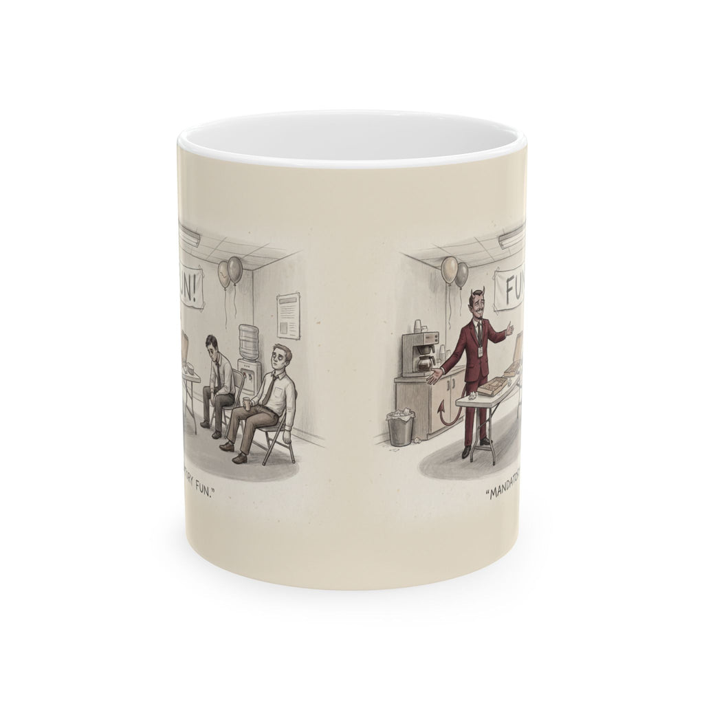 Mandatory Fun Ceramic Coffee Mug — Funny Forced Office Party Humor Mug (11oz, 15oz)