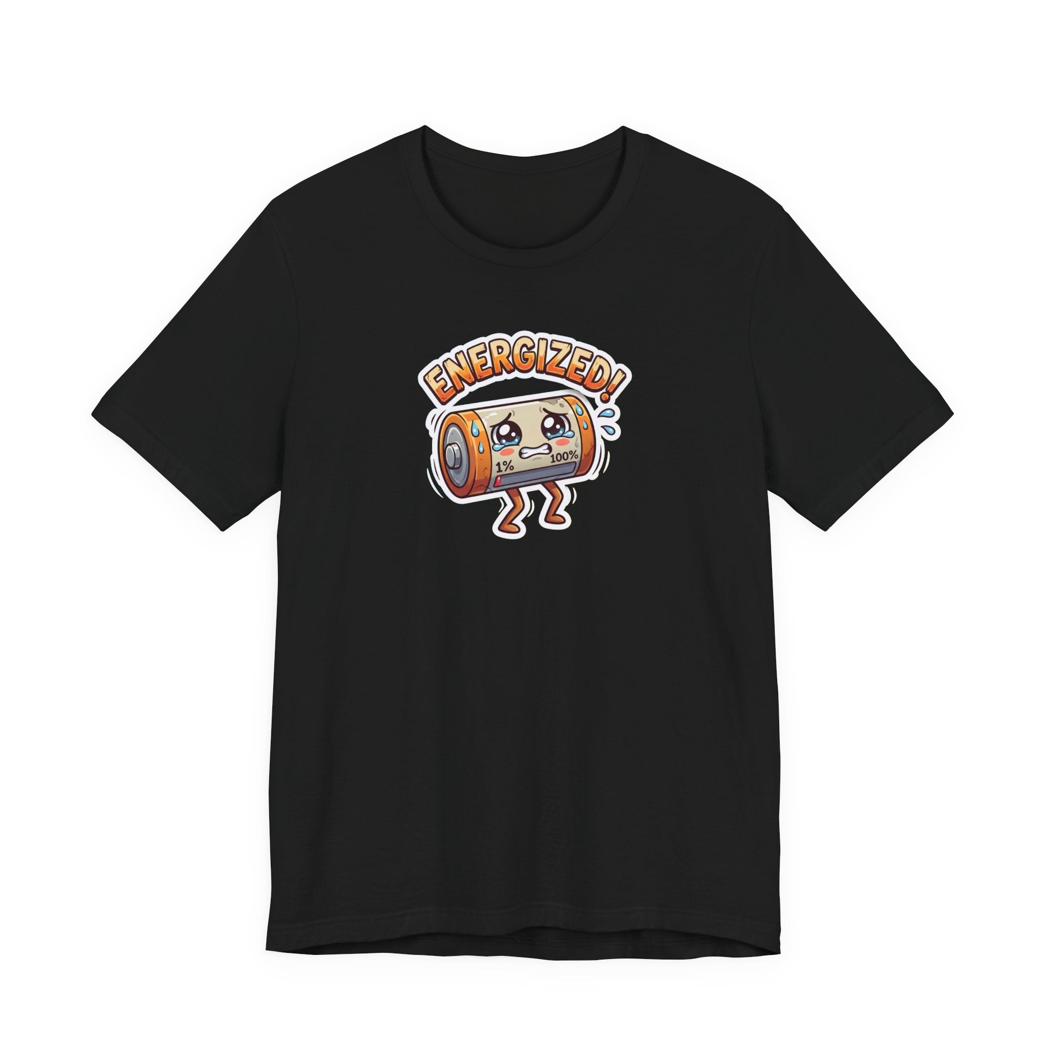 ENERGIZED! — Drained Battery Tee · Funny Office Humor Shirt