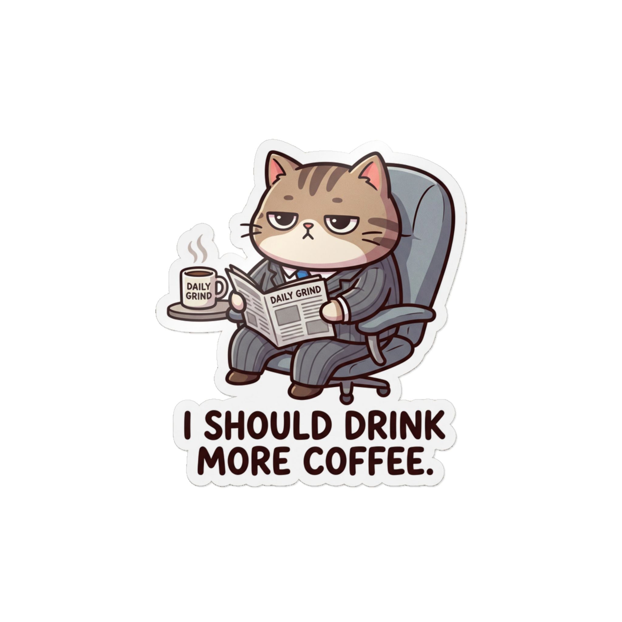 I SHOULD DRINK MORE COFFEE. — Business Cat Die-Cut Sticker (Design 1) · Office Humor