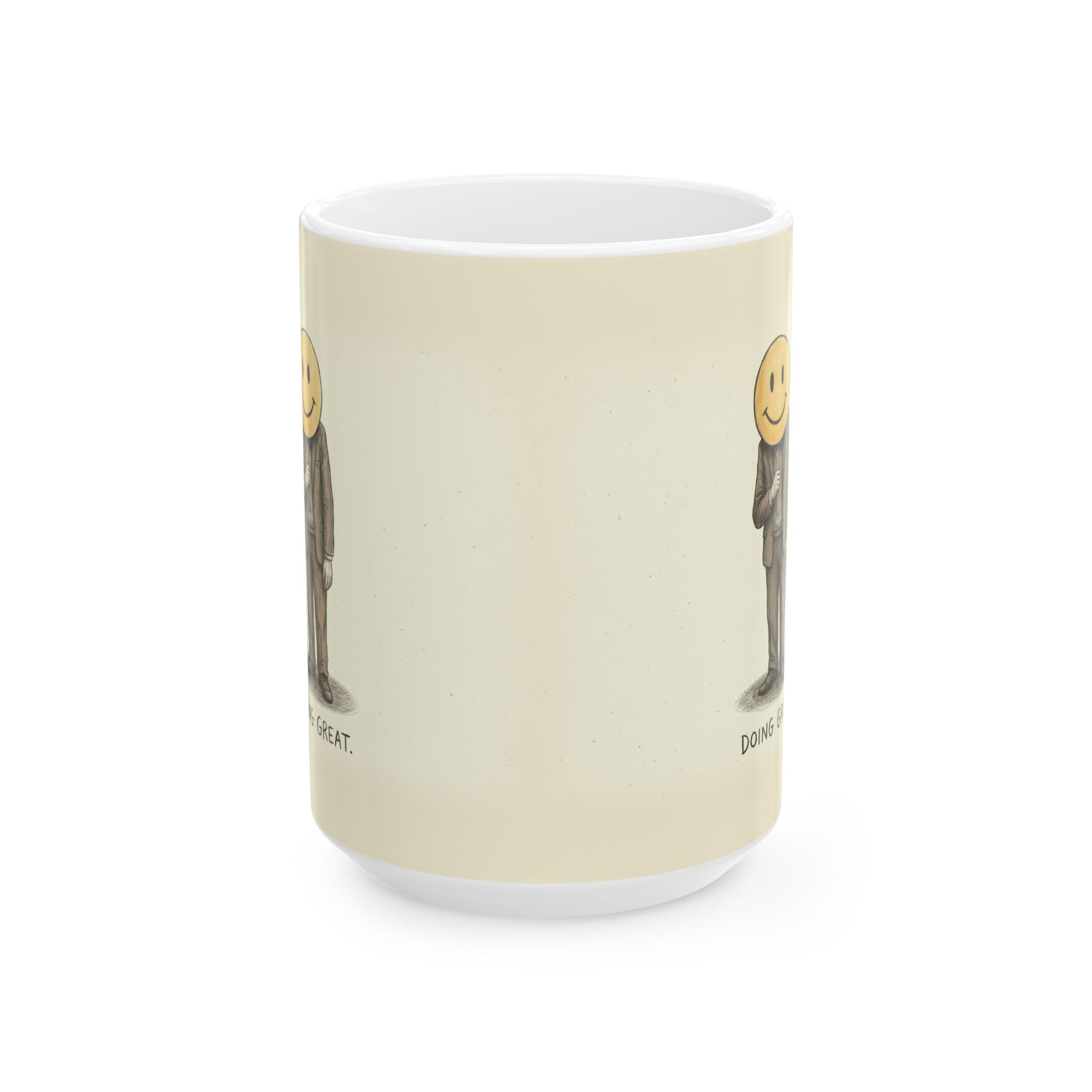 Doing Great Ceramic Coffee Mug — Deadpan Fake-Smile Office Burnout Mug (11oz, 15oz)