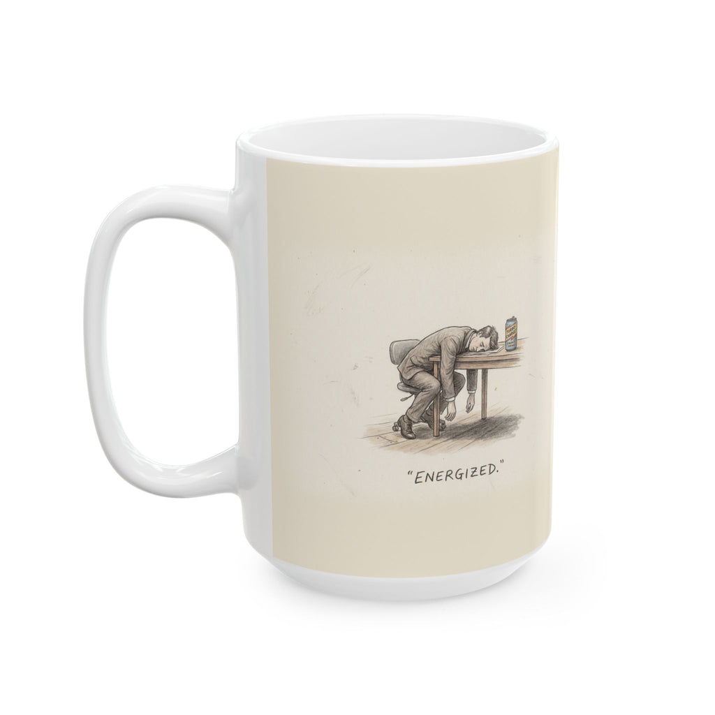 Energized Ceramic Coffee Mug — Deadpan Burnout Office Humor Mug (11oz, 15oz)