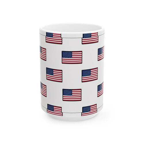 American Flag Pattern Ceramic Mug — USA Stars & Stripes Coffee Cup (11oz, 15oz)