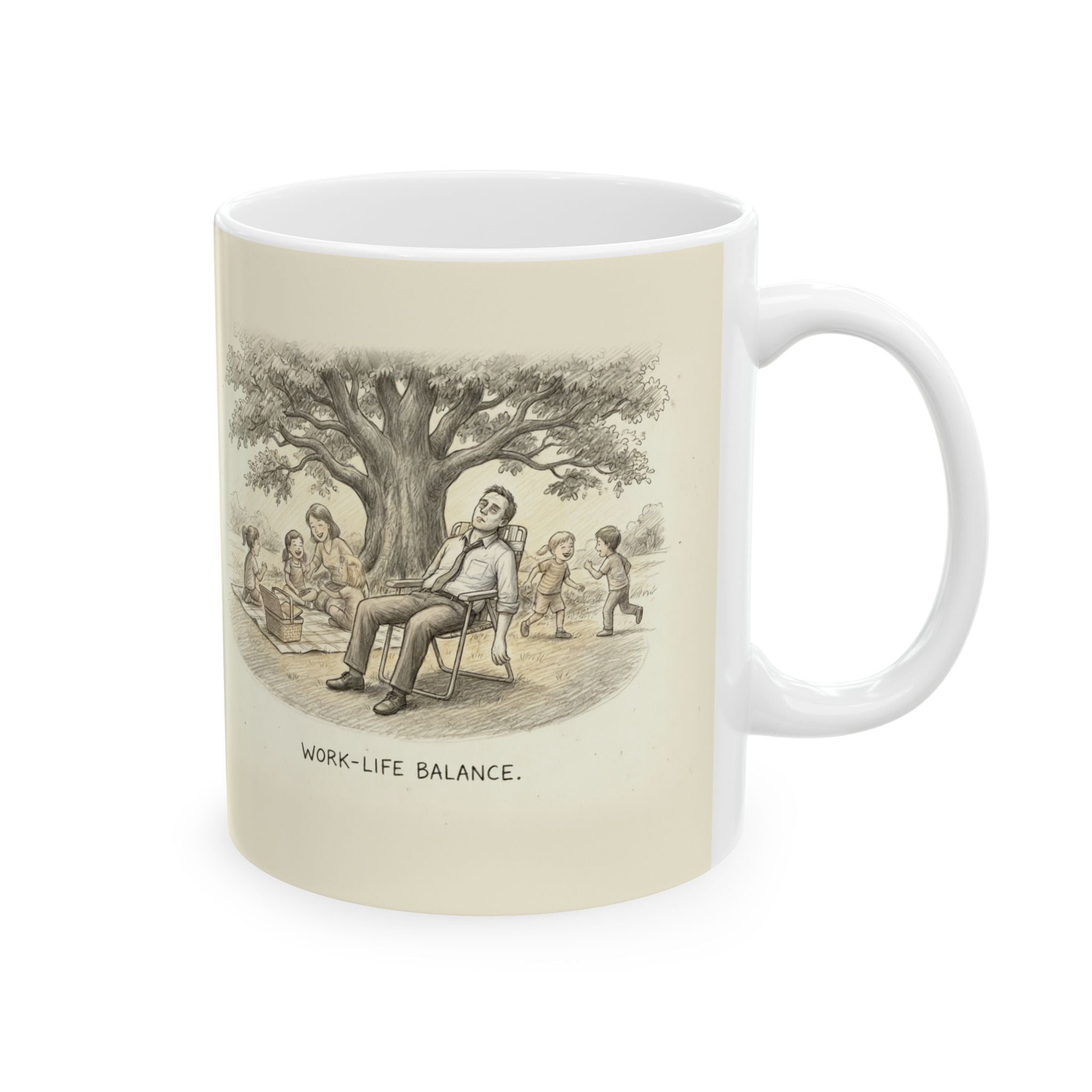 Work-Life Balance Ceramic Coffee Mug — Deadpan Ironic Office Humor Mug (11oz, 15oz)