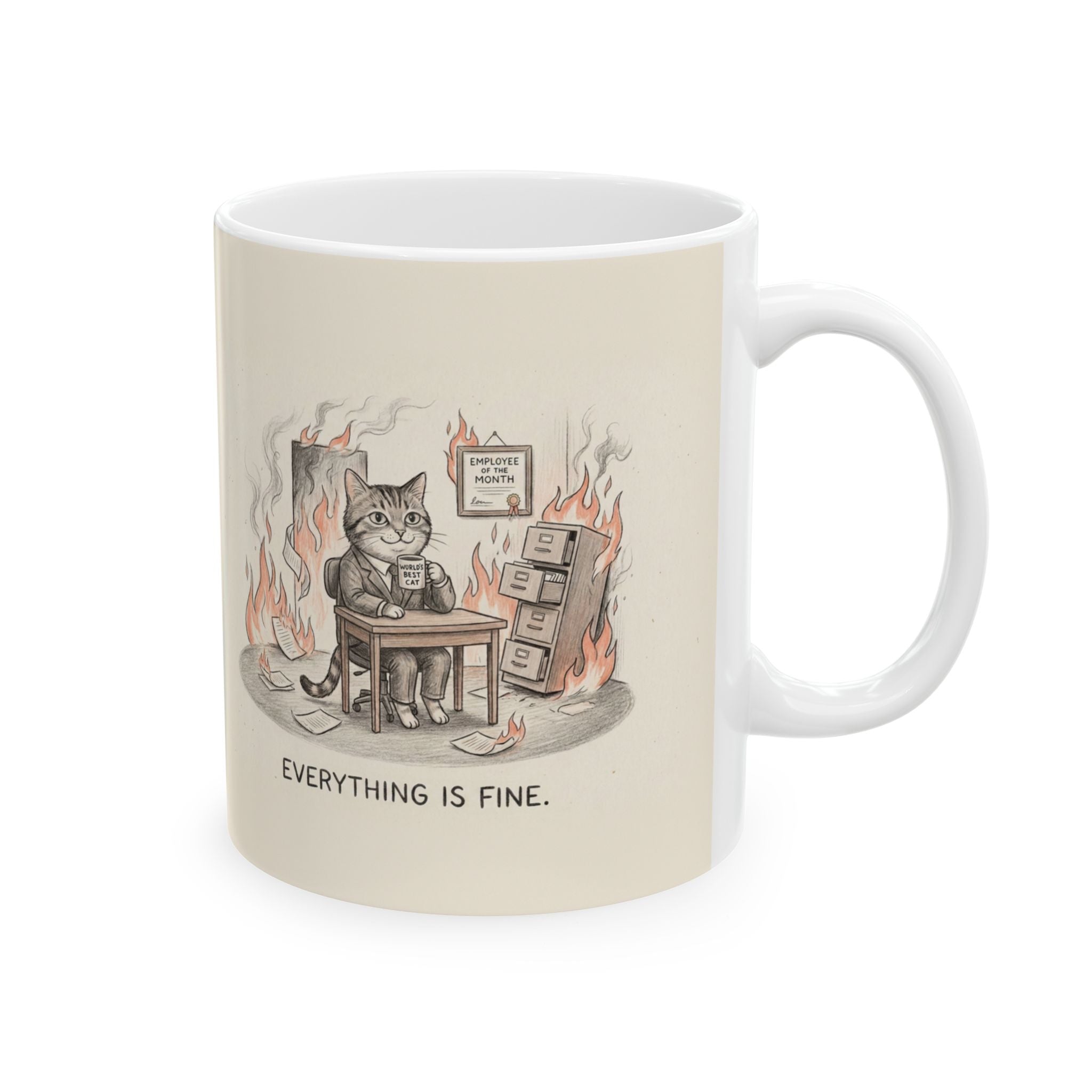 This Is Fine Ceramic Coffee Mug — Funny Deadpan Office Burnout Humor Mug (11oz, 15oz)