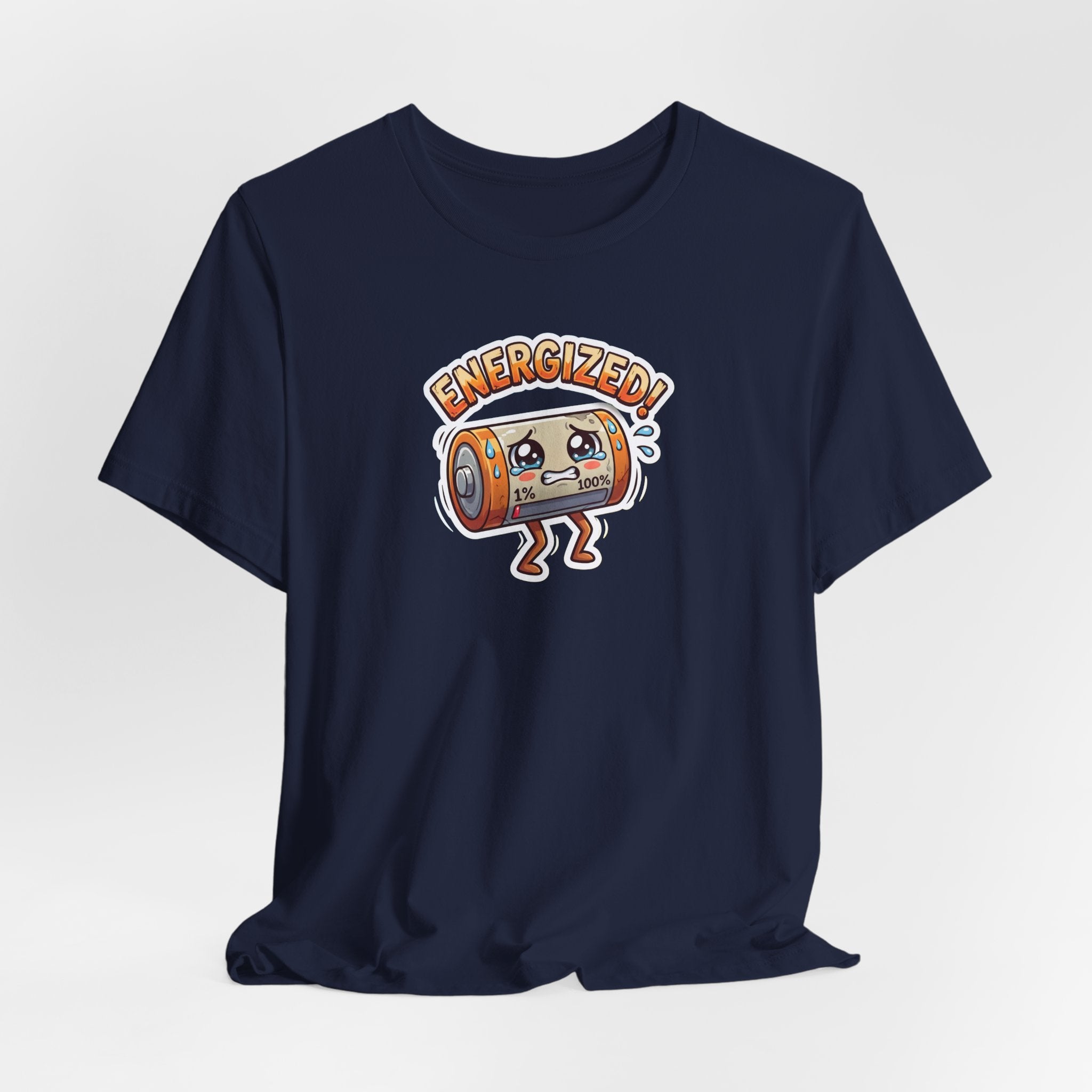 ENERGIZED! — Drained Battery Tee · Funny Office Humor Shirt