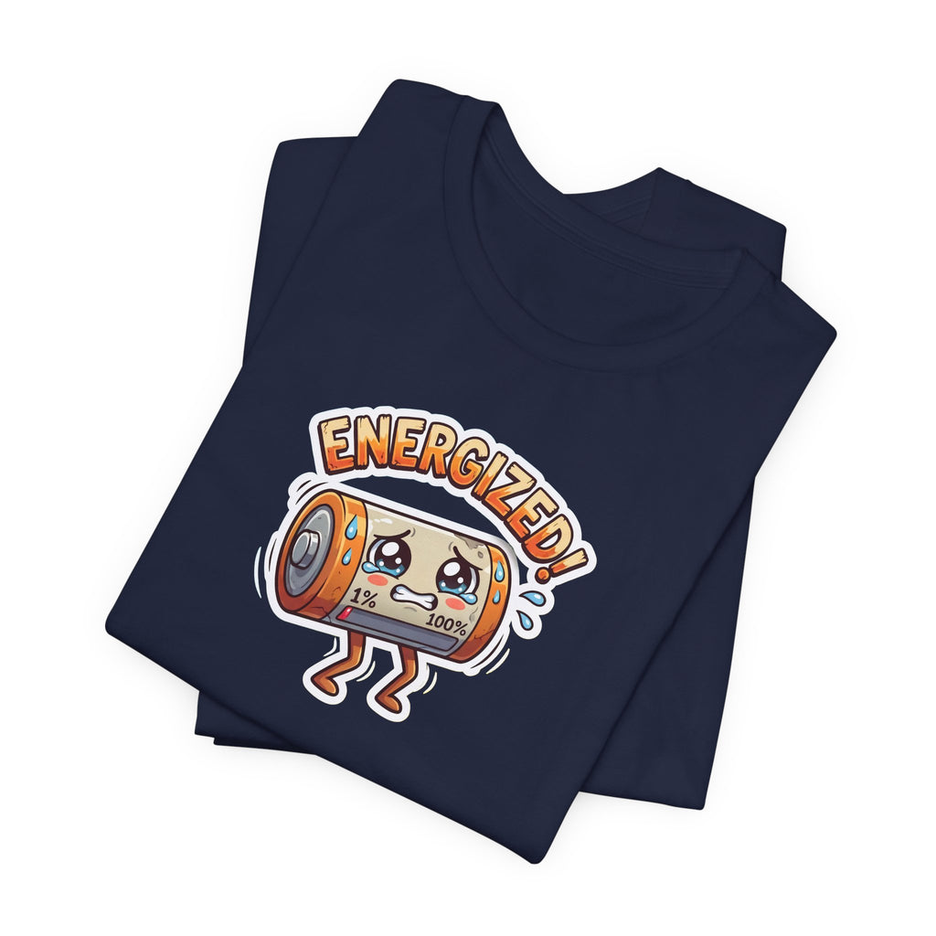 ENERGIZED! — Drained Battery Tee · Funny Office Humor Shirt