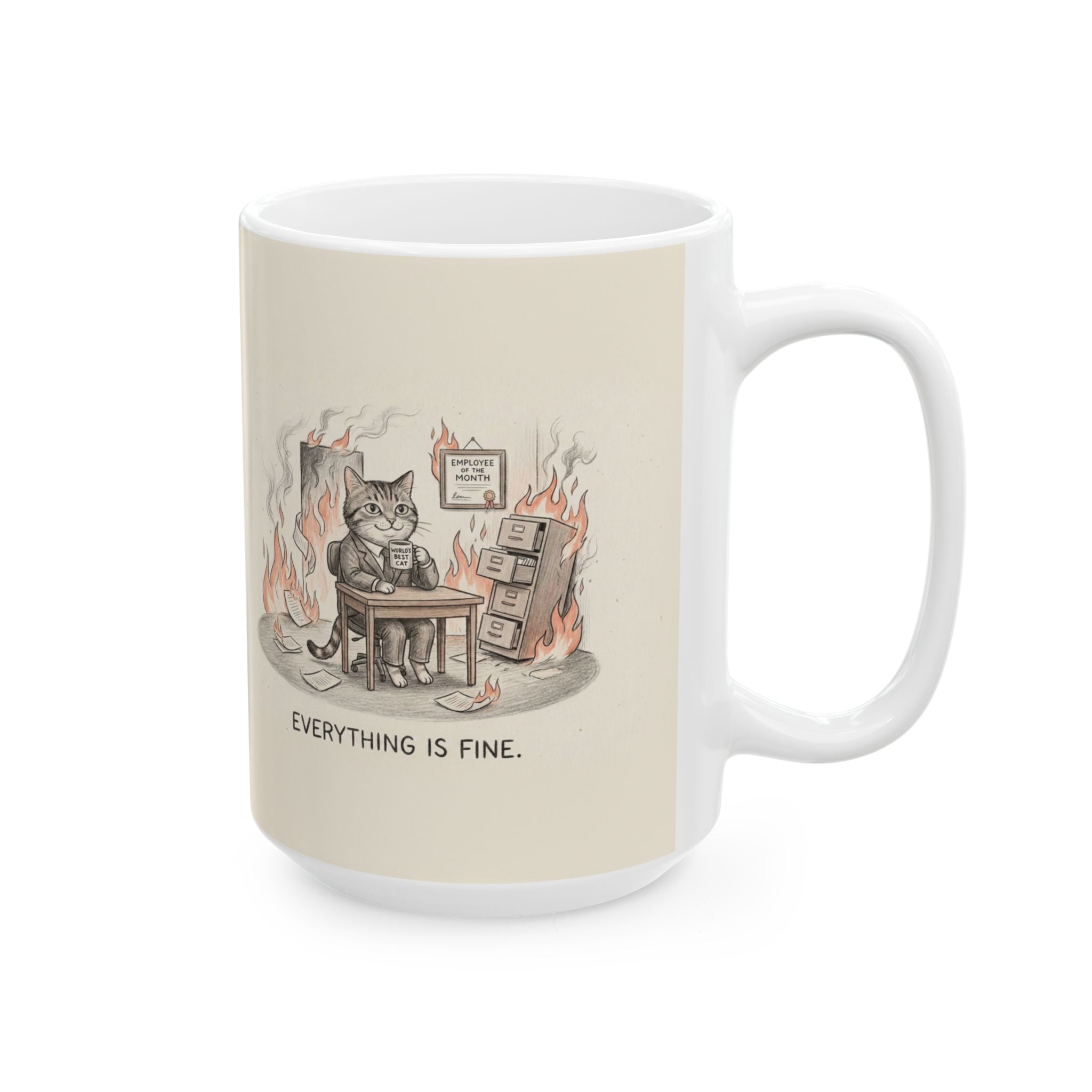This Is Fine Ceramic Coffee Mug — Funny Deadpan Office Burnout Humor Mug (11oz, 15oz)