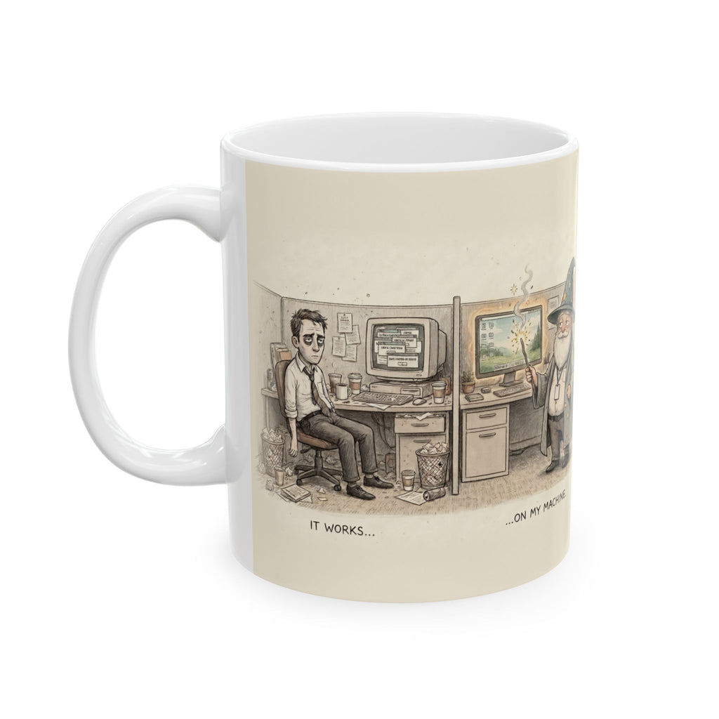 It Works On My Machine Ceramic Coffee Mug — Funny Developer Programmer Office Mug (11oz, 15oz)