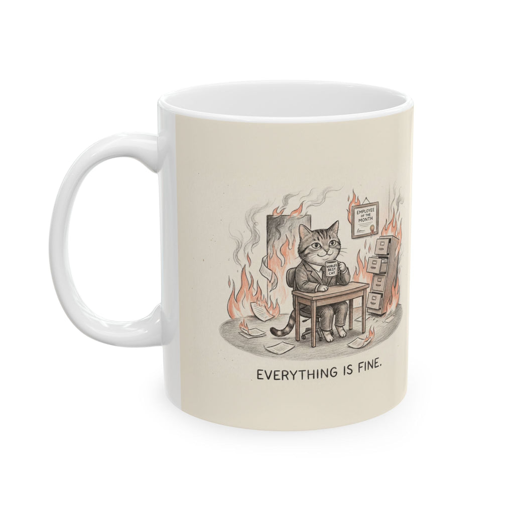 This Is Fine Ceramic Coffee Mug — Funny Deadpan Office Burnout Humor Mug (11oz, 15oz)