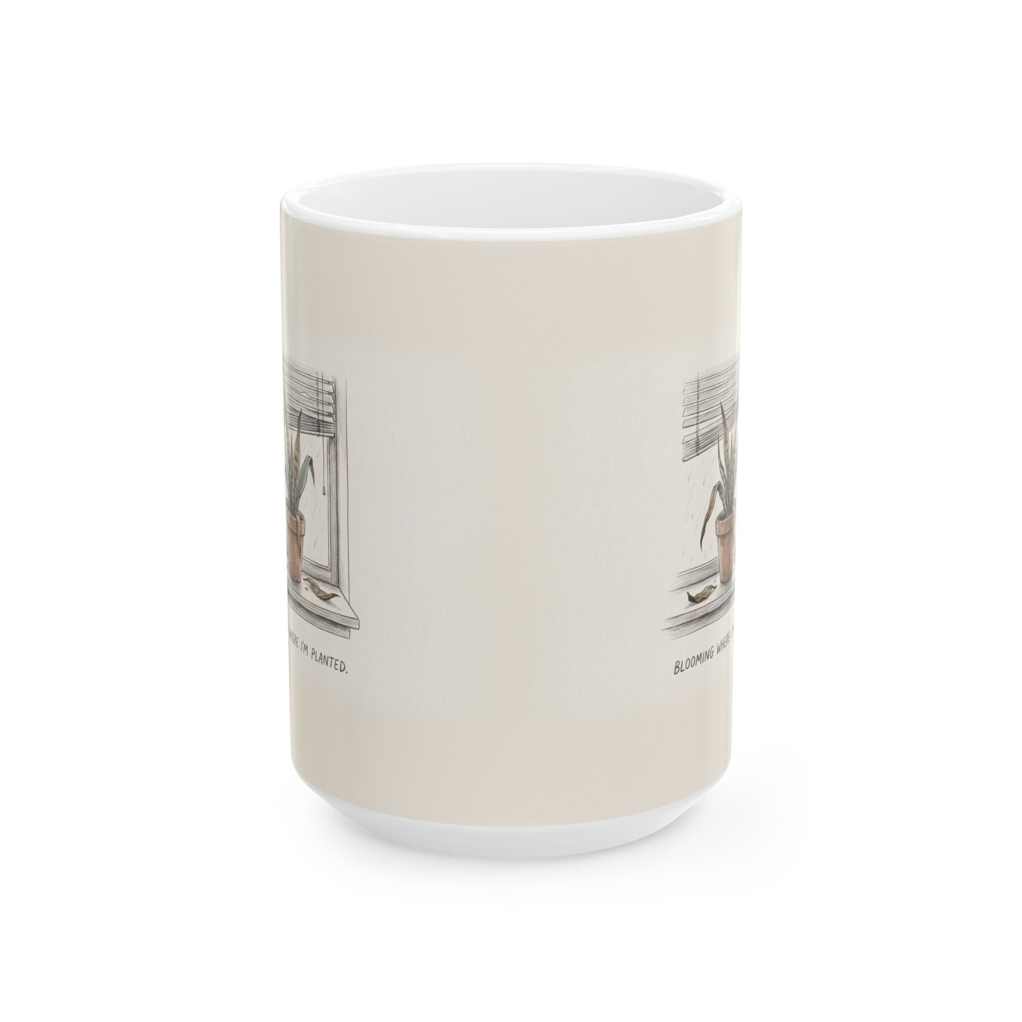 Blooming Where I'm Planted Ceramic Coffee Mug — Funny Dead-Plant Office Burnout Mug (11oz, 15oz)