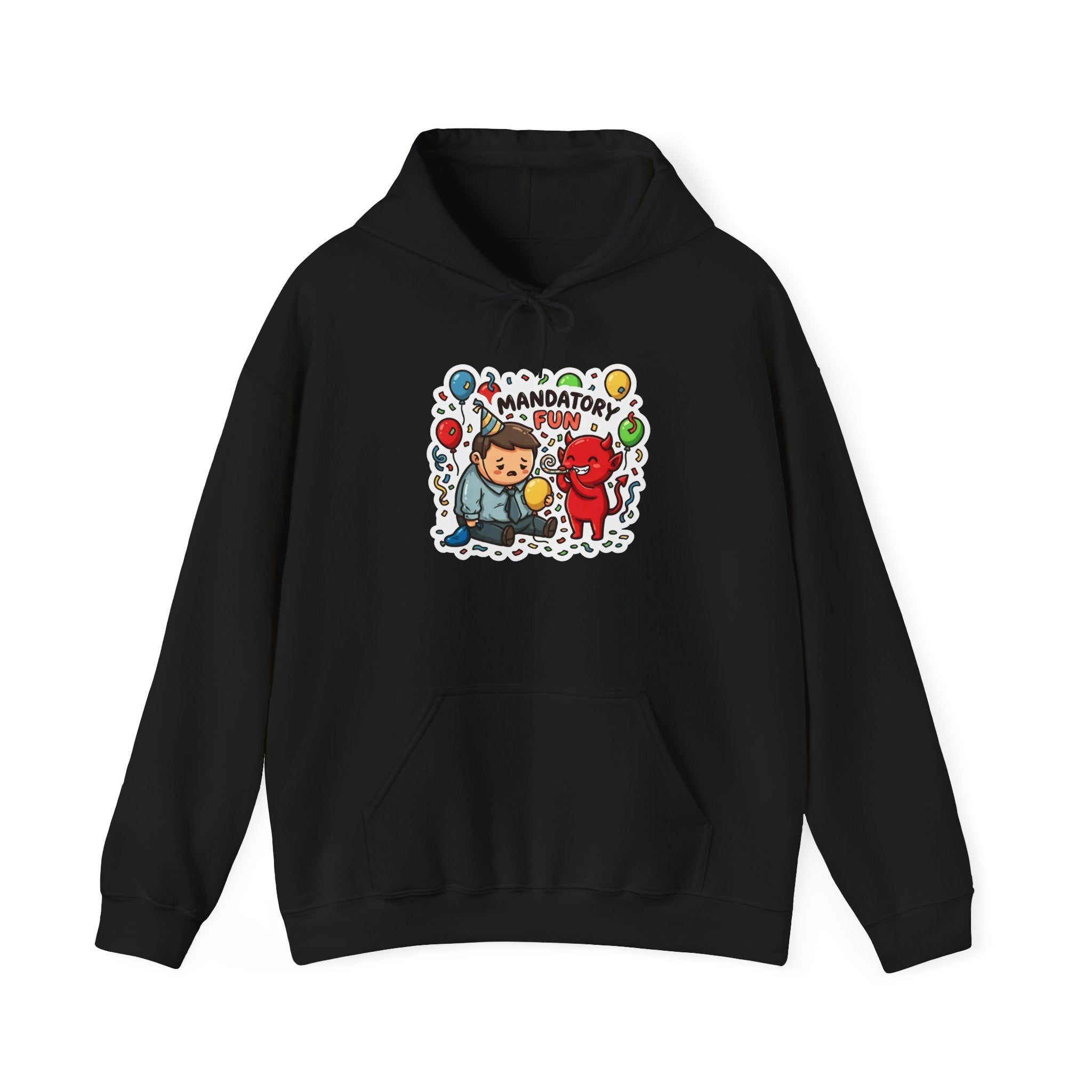 MANDATORY FUN. — Forced Morale Hoodie · Funny Office Humor Sweatshirt